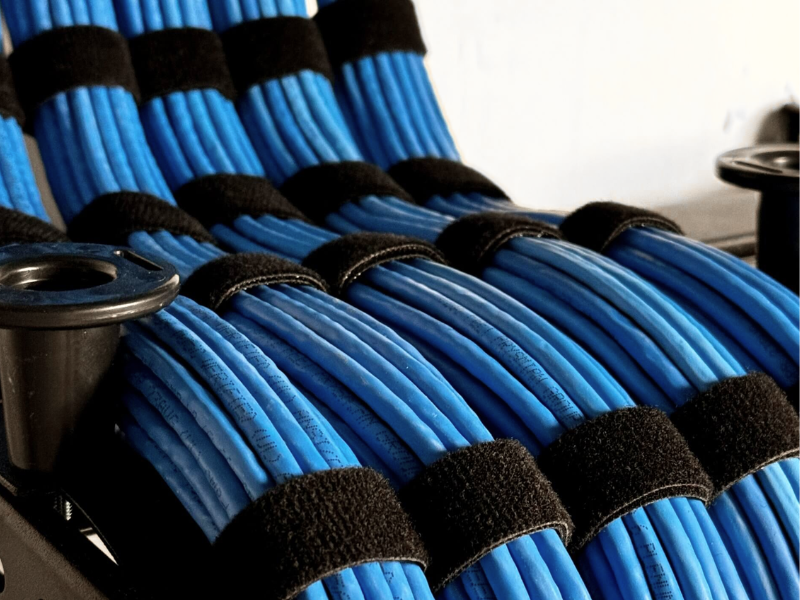 Dressed bundle of structured cabling terminated in a rack